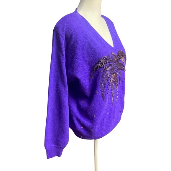 Anne Klein by Sadimara Beaded Lambswool/Rabbit/Angora Sweater Size M Purple Rare - Picture 3 of 11